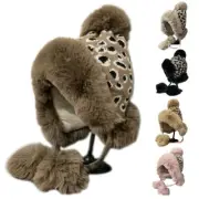 Northeast Wool Hat Plush Leopard Print Knitted Cap Casual Gifts for Girlfriend