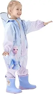 [Many Rainbows] Frozen Elsa Hooded Rain Suit Rain Jacket Overalls Coveralls Outwear for Girls Kids Children