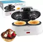 Double Waffle Bowl Maker- Make Two 4" Ice Cream Cone Bowls at Once, Nonstick Ele