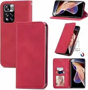 [YBROY] Case for Samsung Galaxy M14 5G, Magnetic Flip Leather Premium Wallet Phone Case, with Card Slot and Folding Stand, Case Cover for Samsung Galaxy M14 5G.(Red)