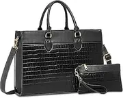 BOLOSTA Laptop Bag for Women 15.6 inch Work Tote Bags for Women Large Waterproof Leather Computer Bag with Clutch Purse