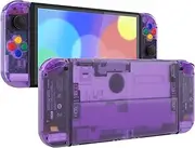 eXtremeRate Clear Atomic Purple Custom Full Set Shell for Nintendo Switch OLED, DIY Replacement Console Back Plate, NS Joycon Handheld Controller Housing with Colorful Buttons for Nintendo Switch OLED