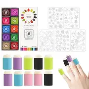 Finger Daubers Kit | Daubers Kit Finger Sponge Painting Set with Stencils,20 Colors Painting Kit Craft Drawing Tool for Arts & Journaling