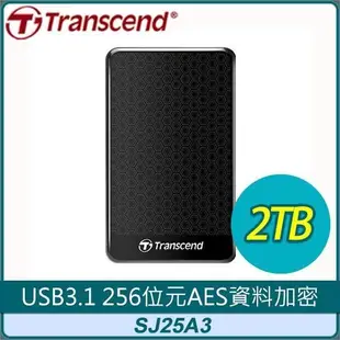 Transcend 創見 Storejet 25A3 2TB USB3.1 2.5吋 抗震硬碟《黑》