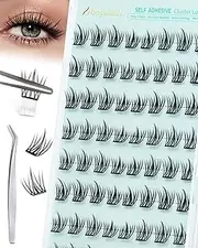 [Obeyalash] Self-Adhesive Eyelashes, Natural Pre Glue Cluster Lashes with Eyelash Tweezers, Eyelash Extensions Kit, Natural Look, Reusable, No Glue Needed, Lash at Home, DIY (TYH)