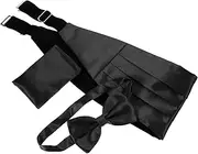[BESTYASH] Men's Cummerbund Bow Tie Handkerchief Set Black Bow Tie for Him Party Tuxedo Accessories