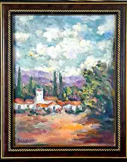 Oil Painting Landscape Old California Spanish Mission Adobe Framed by Donalee