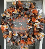 Welcome to Our Haunted House Halloween Deco Mesh Front Door Wreath Decor Home