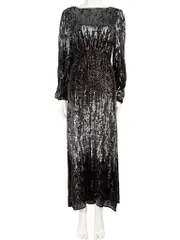 Silver & Black Ombré Sequin Maxi Dress