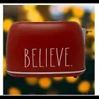 Rae Dunn Rounded Retro Toaster2-Slice "Believe" Red Stainless Holiday Christmas