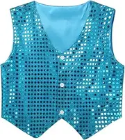 [Riismen] Kids Boys Girls Shiny Sequins Vest Waistcoat Hip Hop Jazz Dance Stage Performance Costume Party Wear