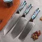 Kitchen Knife Set Cleaver Chef Meat Slicer VG10 Damascus Steel Shell Handle Cut