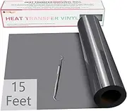 HTVRONT HTV Vinyl Rolls Heat Transfer Vinyl - 12" x 15ft Dark Grey HTV Vinyl for Shirts, Iron on Vinyl for All Cutting Machines - Easy to Cut & Weed for Heat Vinyl Design (Dark Grey)