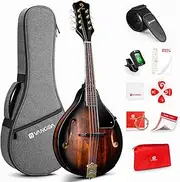 Vangoa Mandolin Instrument A Style, Acoustic Mandolin Musical Instrument Solid Spruce Top 8 String for Beginners, Adults, Teens, Dark Brown