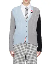 Thom Browne Funmix Cable Knit Cardigan 2,3,4,5 light blue