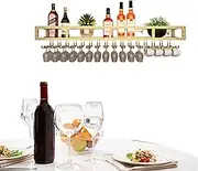 Wine Rack Wall Mounted Bar Shelves with Wine Glass Rack - Bar Liquor Bottle Display Shelf Cabinet with Light Strip for Home Bar Dining Room Kitchen Cafe