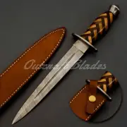 Custom Made Hand Forged Damascus Steel wooden stacked Fairbairn sykes Dagger