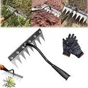Iron rake 2.0, Iron rake for Gardening and Weeding, IronRake 2.0 Heavy-Duty with Handle for Lawn Care, 5/6/7/8 Teeth Carbon Steel Garden Weeding Rakes ,Gardening Hand Weeder Tools (8 Teeth)