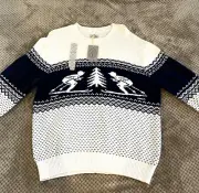 St John's Bay Mens Size XL Skiers and Tree Sweater Navy & White 100% Cotton