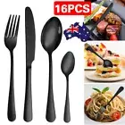 16PCS Stainless Cutlery Set Steel Spoon Fork Knife Tablespoons Teaspoons Black K