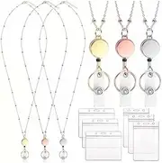 3 Pack Badge Lanyard with 6 Pcs Badge Holder,Lanyards for Id Badges,Retractable Badge lanyards Id Holders for Girl Women Men (Silver,Light Gold,Rose Gold)