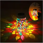 Mosaic Solar Lights Outdoor Hanging Lanterns, Rechargeable Mosaic Solar Lanterns, Outdoor Waterproof Solar Night Lights Table Lamps for Decorations
