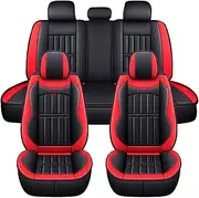 5X Car Seat Covers Universal PU Leather Cushion Non-Slip Padded Mat Full Set (Red)