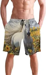 [XYMZR] White Horse Filed Men's Swim Trunks Quick-Dry Bathing Suit Swimming Board Shorts S