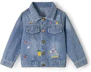 Miipat Toddler Girls Denim Jacket Sequin Patchwork Jean Jacket Little Kids Button Down Long Sleeve Jean Coat