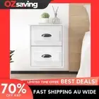 bedside cabinet wall mounted storage 2 drawers high gloss white 41.5cm 6397