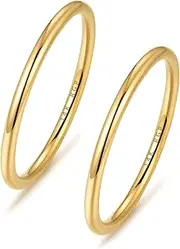 [NOKMIT] 2PCS 1.5mm 14K Gold Filled Rings Stacking Rings for Women Girls Stackable Thin Gold Ring Plain Statement Band Comfort Fit Size 5 to 10