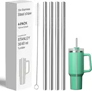 [FYY] Reusable Straws for Stanley 40 oz 30 oz Cup Tumbler - 4 Pack Stainless Steel Metal Drinking Straw with Cleaning Brush, 12 inch Long, 0.35 inch Wide Straws for Stanley Accessories