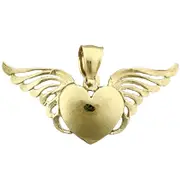 14K Gold Heart with Angel Wings Pendant