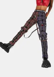 [Tripp NYC] Purple Split Leg Plaid Bondage Pants