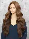 Light Brown/Blonde Long Body Waves Heat OK Lace Front Human Hair Blend Wig EVGE