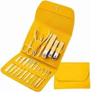Taxila 16 in 1 Manicure Kit Stainless Steel Pedicure Kit Nail Care Tools Toenail Clippers with Luxury Leather Bag (Yellow)