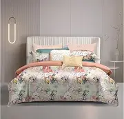 zAyMzzz! Coral Floral Duvet Cover 3 pcs Set Bed Cover Set Quilt Cover Set (Queen)