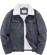 [utcoco] Men's Vintage Fleece Sherpa Lined Corduroy Denim Trucker Jackets Lapel Button Down Thickened Winter Coats