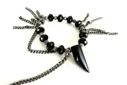 Black Silver Hand Made Bracelet One of A Kind with Chains Agate