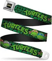 Buckle-Down Seatbelt Belt - Classic TMNT Group Faces/TURTLES Turtle Shell Black/Green - 1.0" Wide - 20-36 Inches in Length