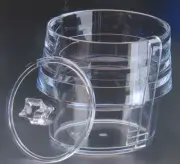 VTG Mid Century Modernist Lucite Acrylic Ice Bucket with lid/tongs in box Italy