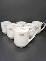 Set Of 6 Mikasa Macie Solid White Bone China Coffee Mugs Cups 13.8 oz New