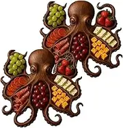 Octopus Charcuterie Platter – Gift for Seafood Lovers, Unique Octopus Design Wood Serving Tray, Wood Nautical Serving Tray for Cheese Meats Fruit, Seaside Parties (#A2)