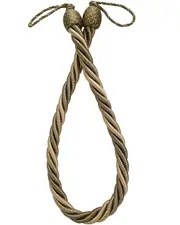 PAIR 2 pieces Curtain Tie Backs rope twist - Olive Green / Antique Gold 85cm