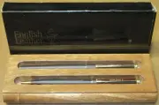 New Vintage ENGLISH LEATHER Cologne Pen & Pencil Set & Wood Tray Storage Holder