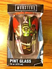 UNIVERSAL MONSTERS Pint Glass 16 OZ FRANKENSTEIN DRACULA WOLFMAN HORROR NEW RARE