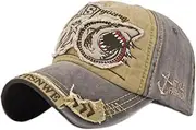 [YULOONG] Vintage Baseball Cap Denim Embroidered Shark Trucker Hat Retro Frayed Edge Sunhat 100% Cotton Outdoor Cap Unisex