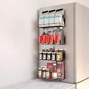 YJSMO 4 Pack Magnetic Spice Rack for Refrigerator,Spice Storage Fridge Shelf for Kitchen Organizer,Easy to Use (Black, 4 Pack)