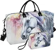 [ZRYSMY] Horse Head Watercolor Duffel Bag for Traveling, Travel Bag Gym Bag, with Multiple Interior Pockets Shoulder Weekender Bag for Women Men with Toiletry Bag 20.5L x 1.9W x 13.8H, Multi-Colored