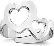 [JewelryWeb] 925 Sterling Silver Rhodium Plated Two Love Hearts Adjustable Ring Statement-Ring for Women